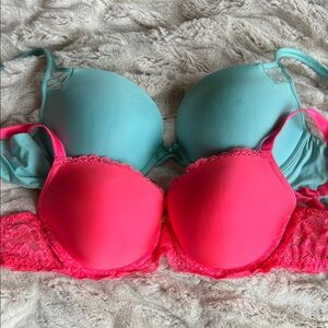 Victoria's Secret Neon Pink and Aqua Bras